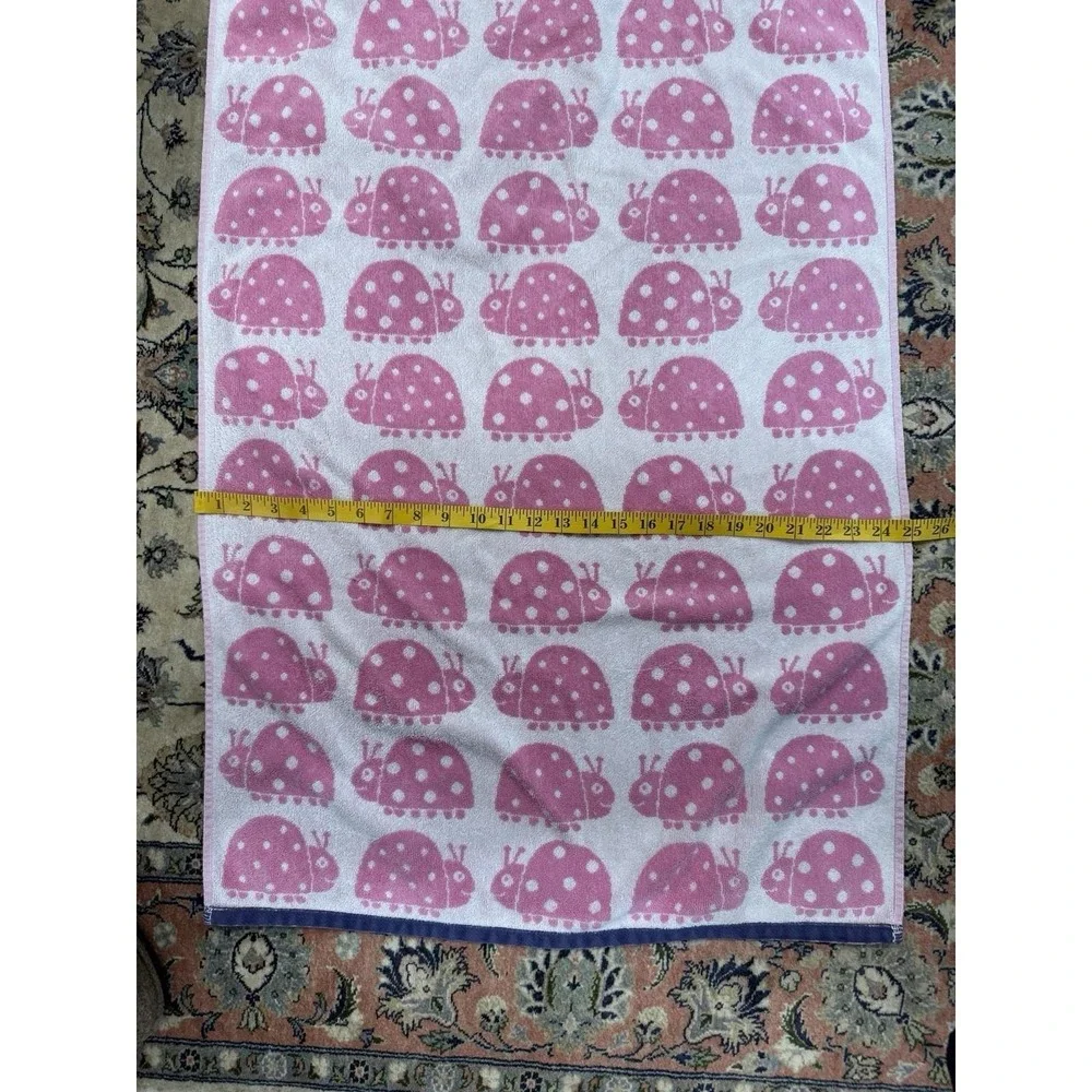 VTG Pottery Barn Kids Ladybug Beach Towel Pink Navy Blue Trim 2017
